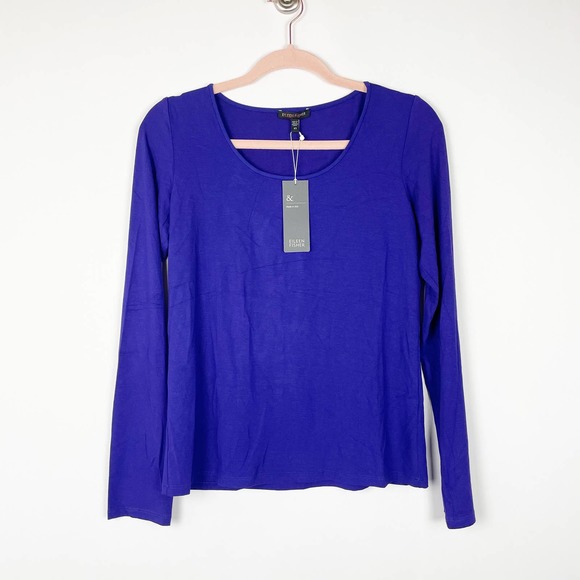 Eileen Fisher Tops - NWT Eileen Fisher Scoop Neck Tee Blue Violet Indigo Long Sleeve
